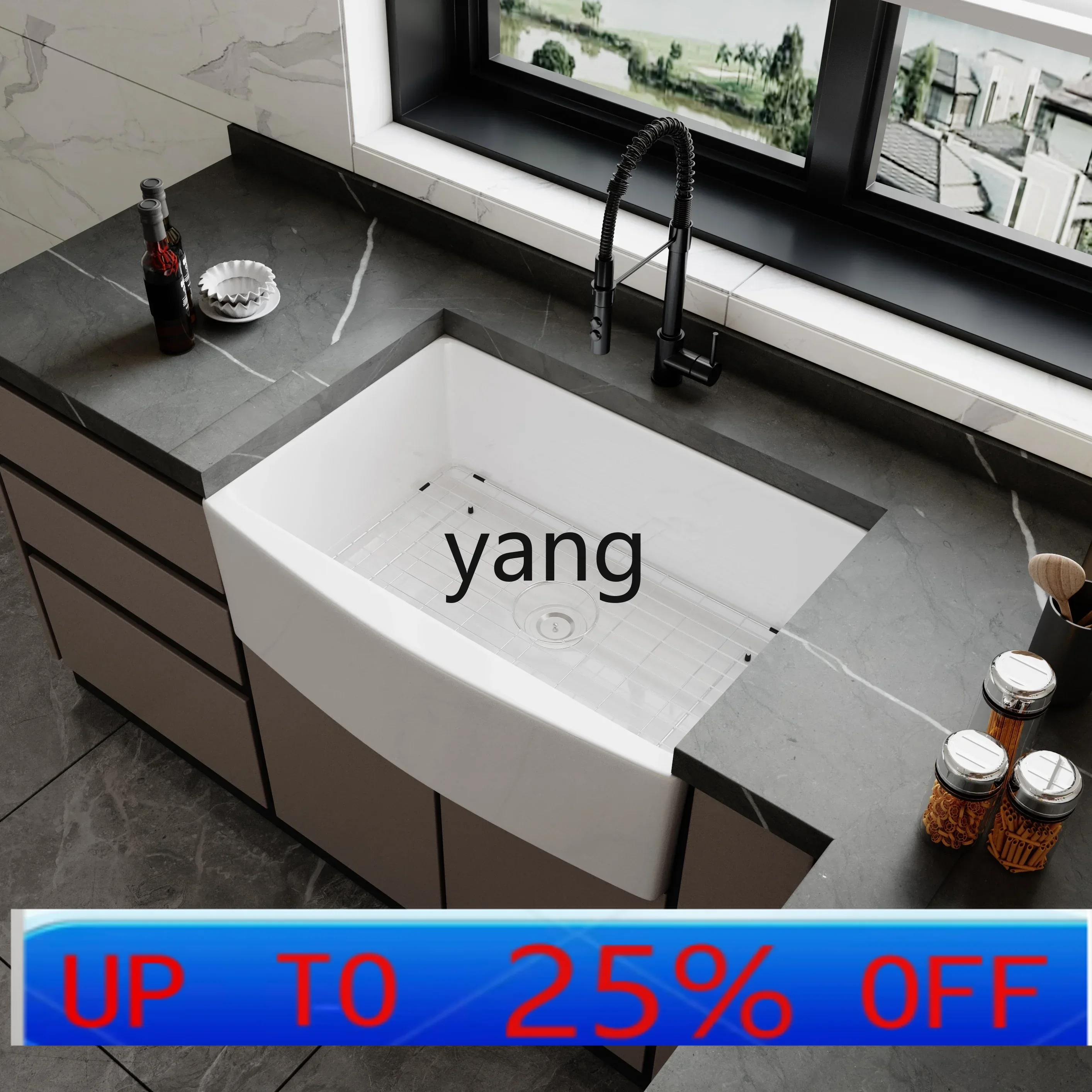 LH  Modern Kitchen Ceramic Vegetable Wash Basin Old-fashioned Household Front Semi-Embedded Large Sink