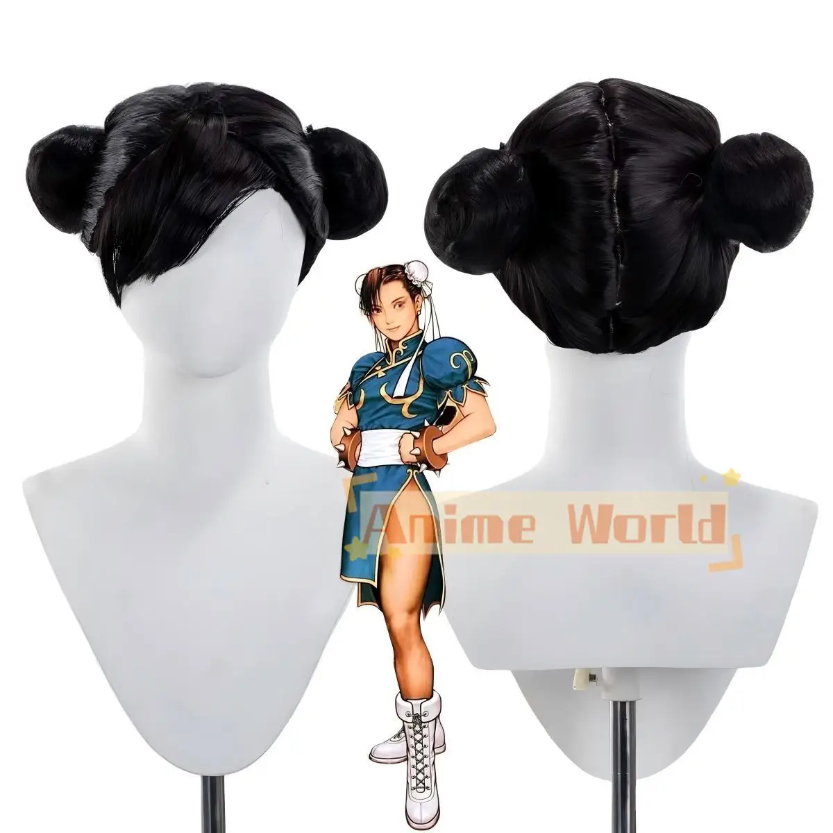 

Chun-Li Cos Cosplay Wig Halloween Carnival Party Props Synthetic Hair Heat Resistant Fiber + Wig Cap