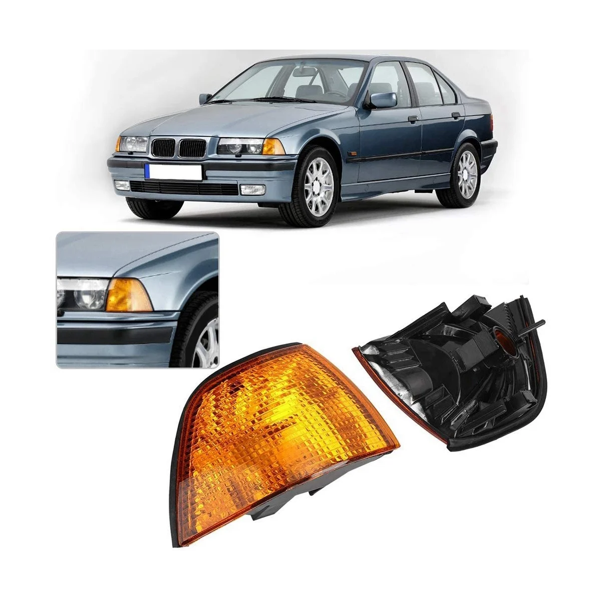 2Pcs Car Corner Light Without Bulb Turn Signal Indicator for BMW E36 Sedan 1992-1998