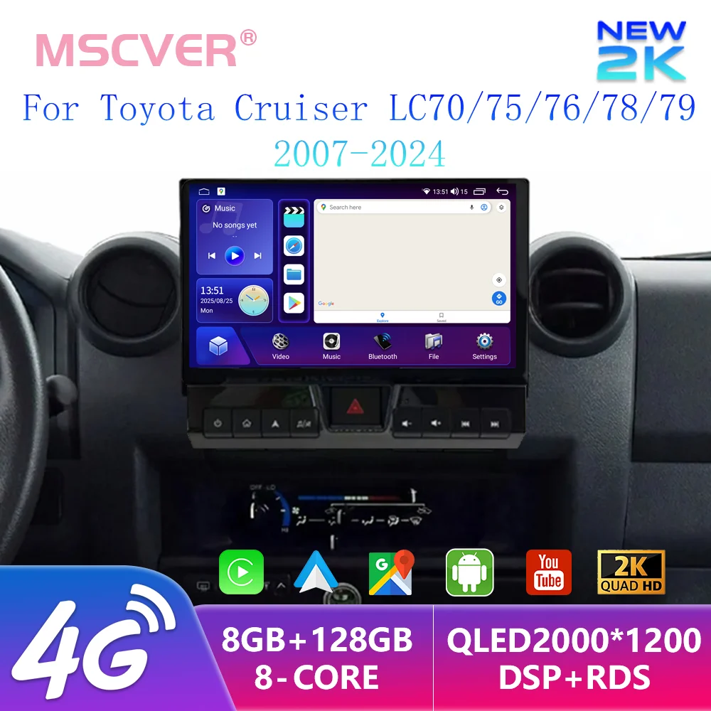 

For Toyota Cruiser LC70 LC72 LC76 LC79 9” 2K Carplay Auto Android 15 8G+128G 4G LTE DVD Player Radio GPS WiFi Bluetooth