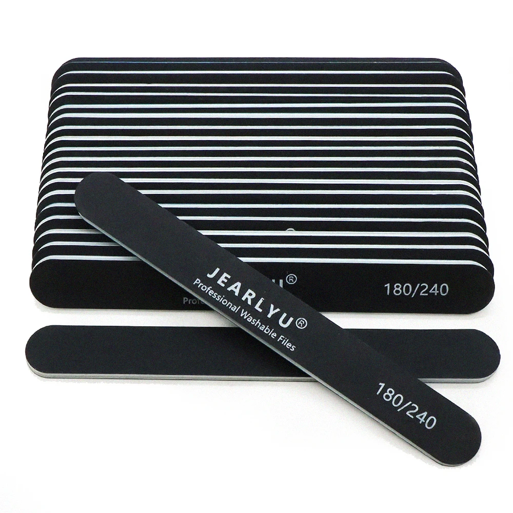 10/25pcs New Professional Nail File 180/240 Grit Emery Boards Double Sides Washable Black Straight Shape Nail Files Kit