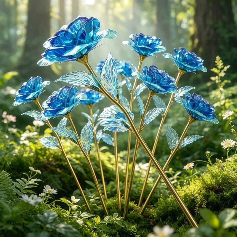 6/10 Pcs Blue & Gold Artificial Rose Bouquets, Faux Roses for Wedding Decor, Ideal Gifts for Mother's Day & Valentine's Day