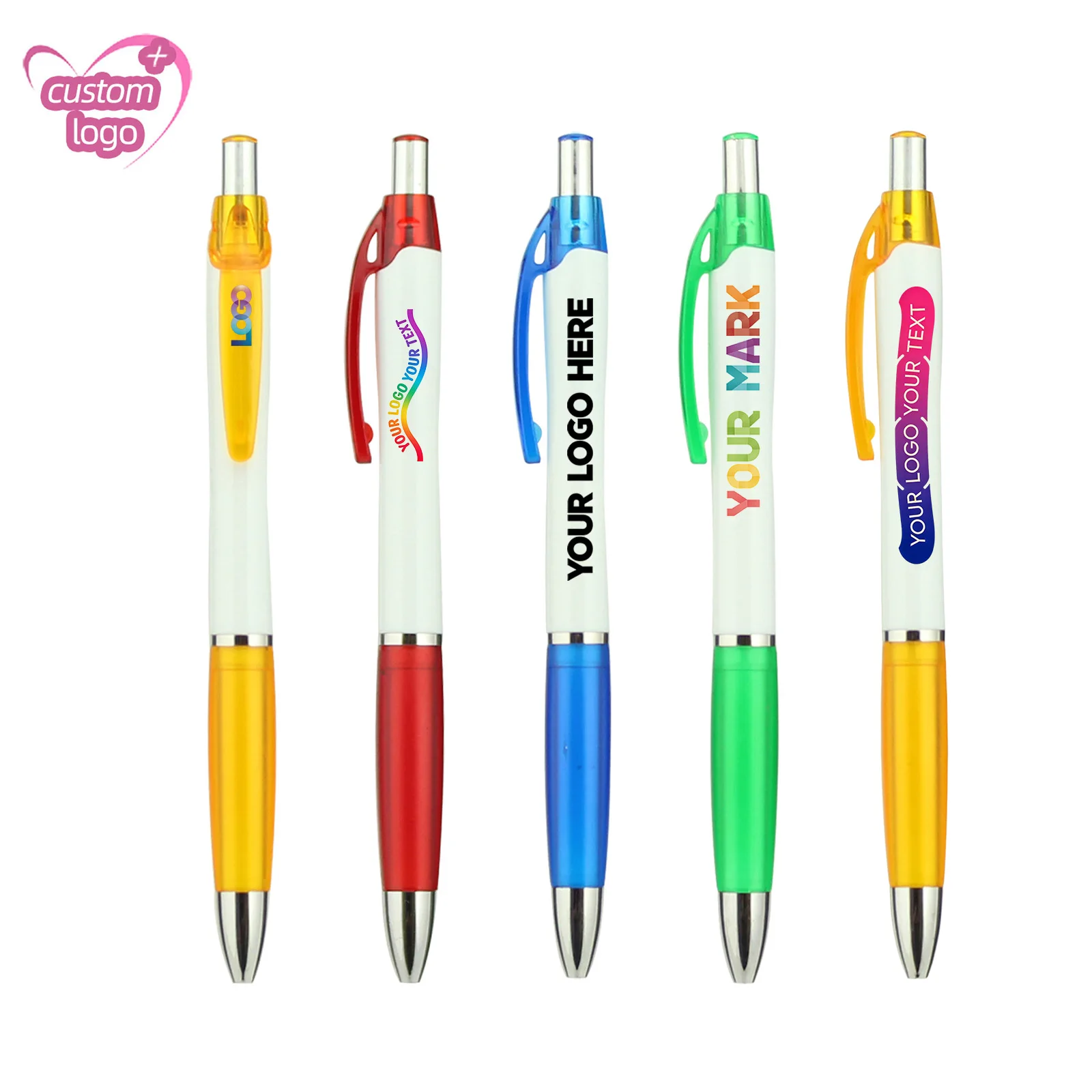 Customized Ball Pen White Barrel Retractable Plastic Pens Promotion Gift Full Color Personalized Logo Event Party Giveaway Fair
