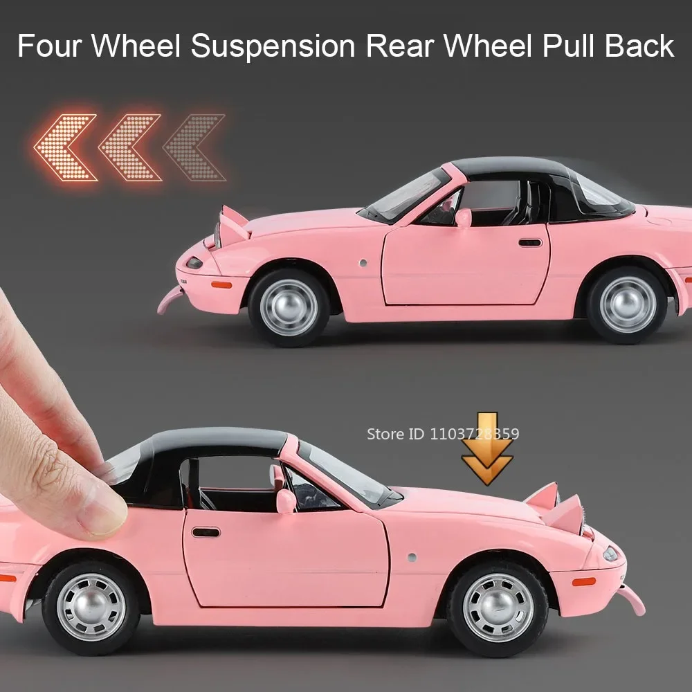 1:24 escala MX-5 RX7-PC modelos de carros de brinquedo liga diecast som luz porta aberta puxar para trás direção da roda dianteira decoração para casa