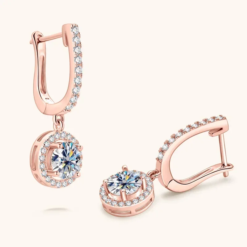 

Round Cut 1ct Luxury Moissanite Stud Earrings for Women 2023 Trend Women's Earrings 925 Silver Yellow Rose Miossanite Jewelry