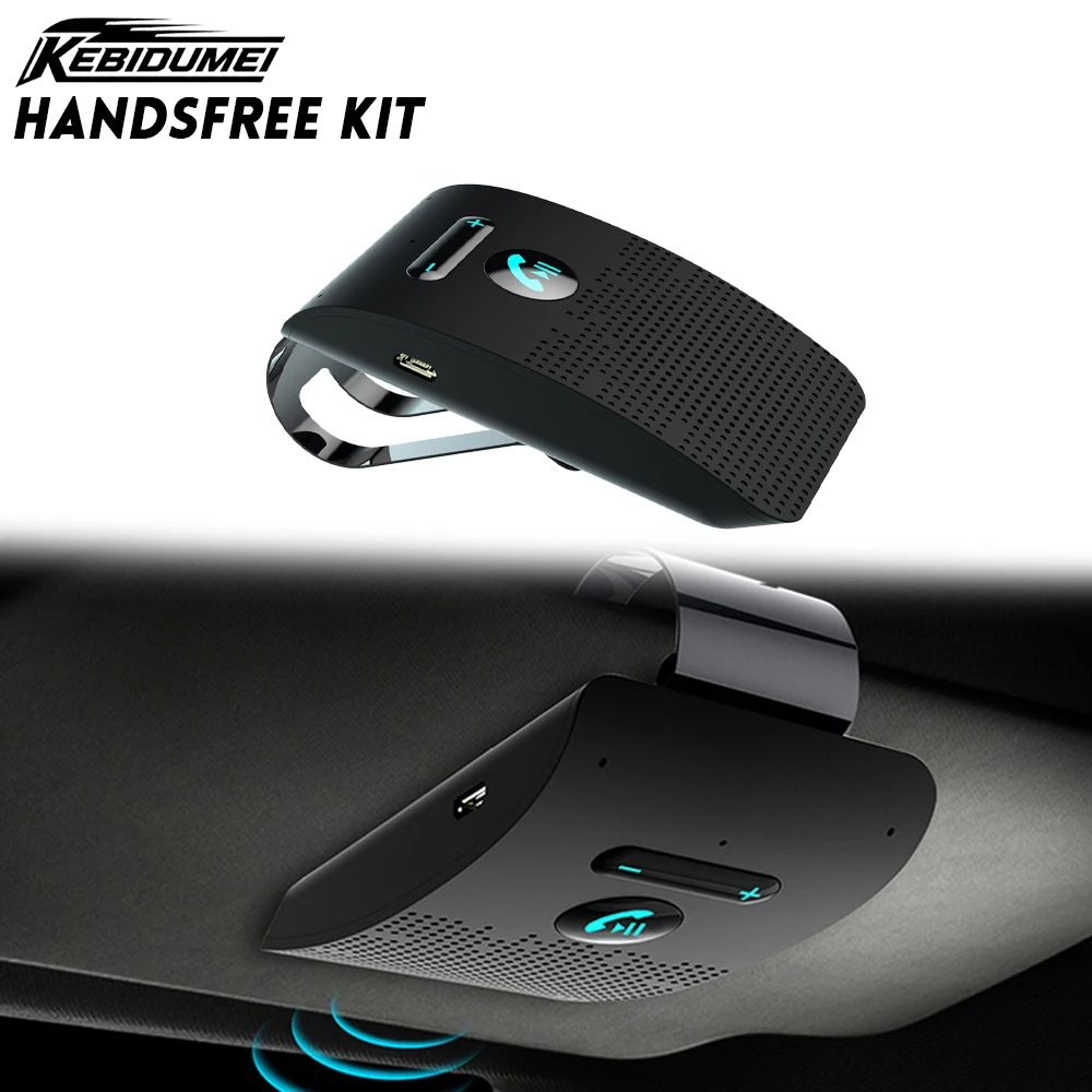 KEBIDUMEI Handsfree Car Kit Bluetooth 5.0 Hifi Speaker 2W Wireless Audio Receiver MP3 Music Player Sun Visor Clip Speakerphone