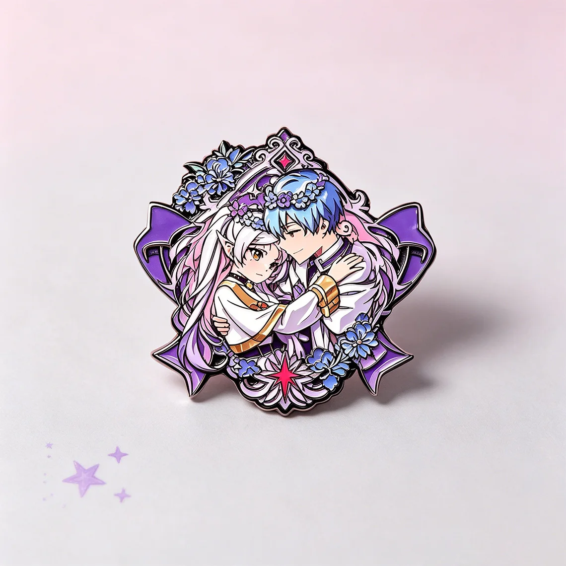 Purple satin wrapped around flowers, long farewell embrace Frieren CP enamel pin