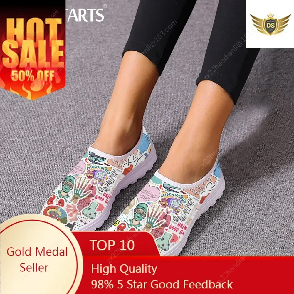 Women Nurse Shoes Lightweight Slip-on Flat Shoes Medical Instruments Design Ladies Mesh Sneakers Nurse Loafers