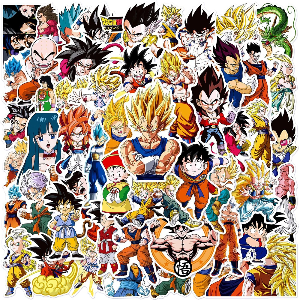 50pcs Anime Dragon Ball Stickers Kids Decals Toy DIY Laptop Water Bottle Phone Cool Cartoon Son Goku Sticker