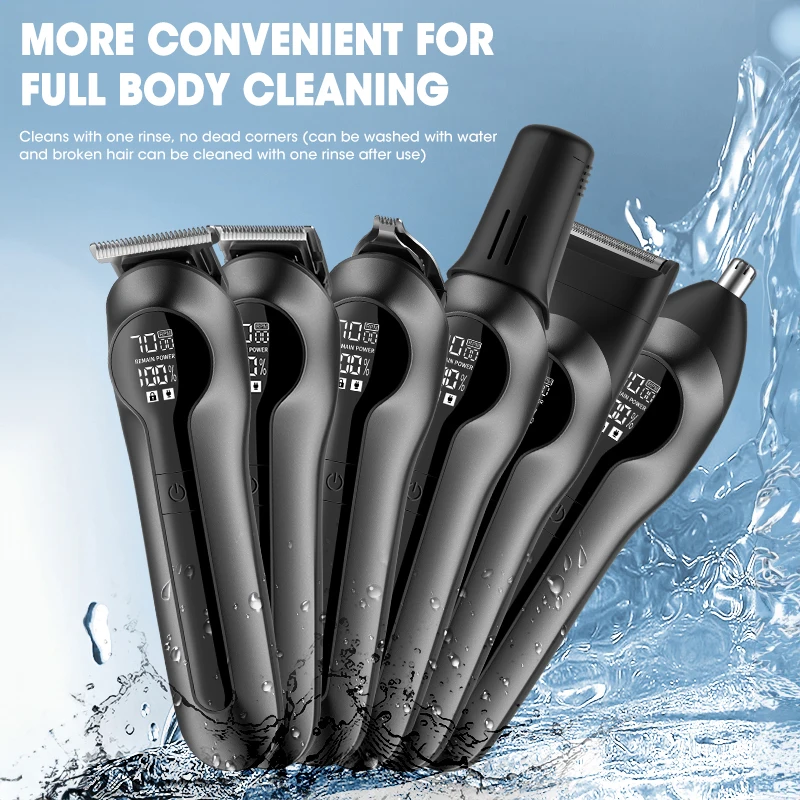 6-in-1 Multi-function Hair Clipper With Digital Display and High Power Nose Hair Shaving Kit Cutting Machine Men's Personal Care