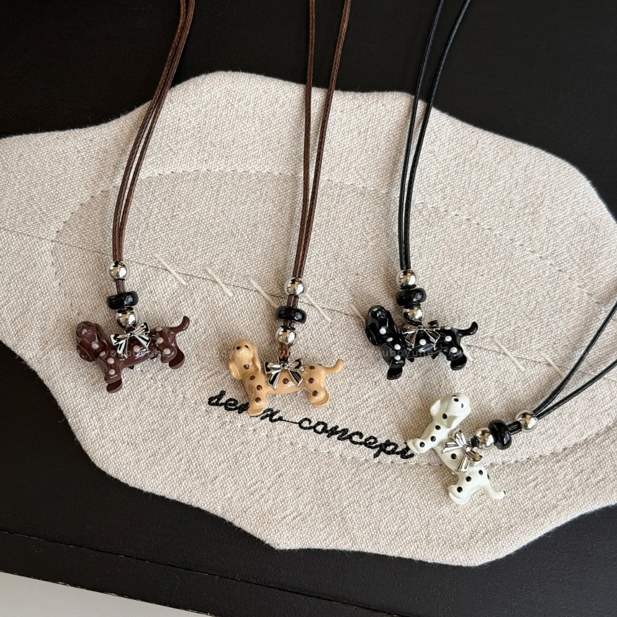 Novelty Knot Small Dog Pendant Necklace Women's Vintage Daily Versatile Drawstring Hanging Chain Fashion Jewelry Accessory