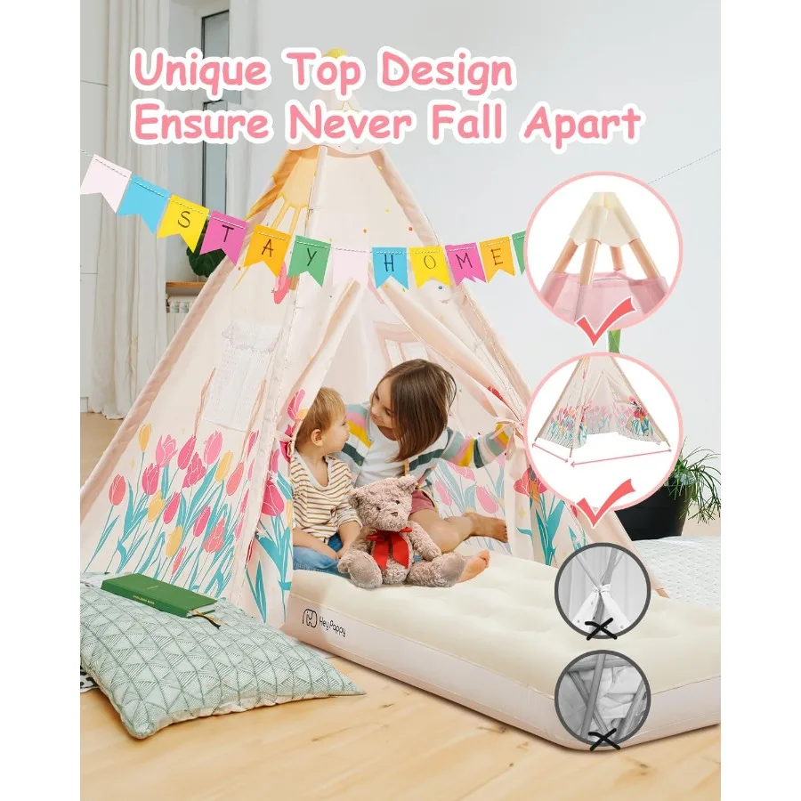 Paquet de 6 tente tipi pour avec matelas gonflable léger tente pour tout-petits tentes de chambre tentes de pyjama de fête tentes de couchage intérieur extérieur Playte