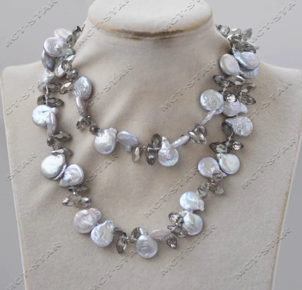 Z13230 14mm Gray Coin Pearl Faceted Drip Crystal Necklace Bracelet Earring Custom Jewelry