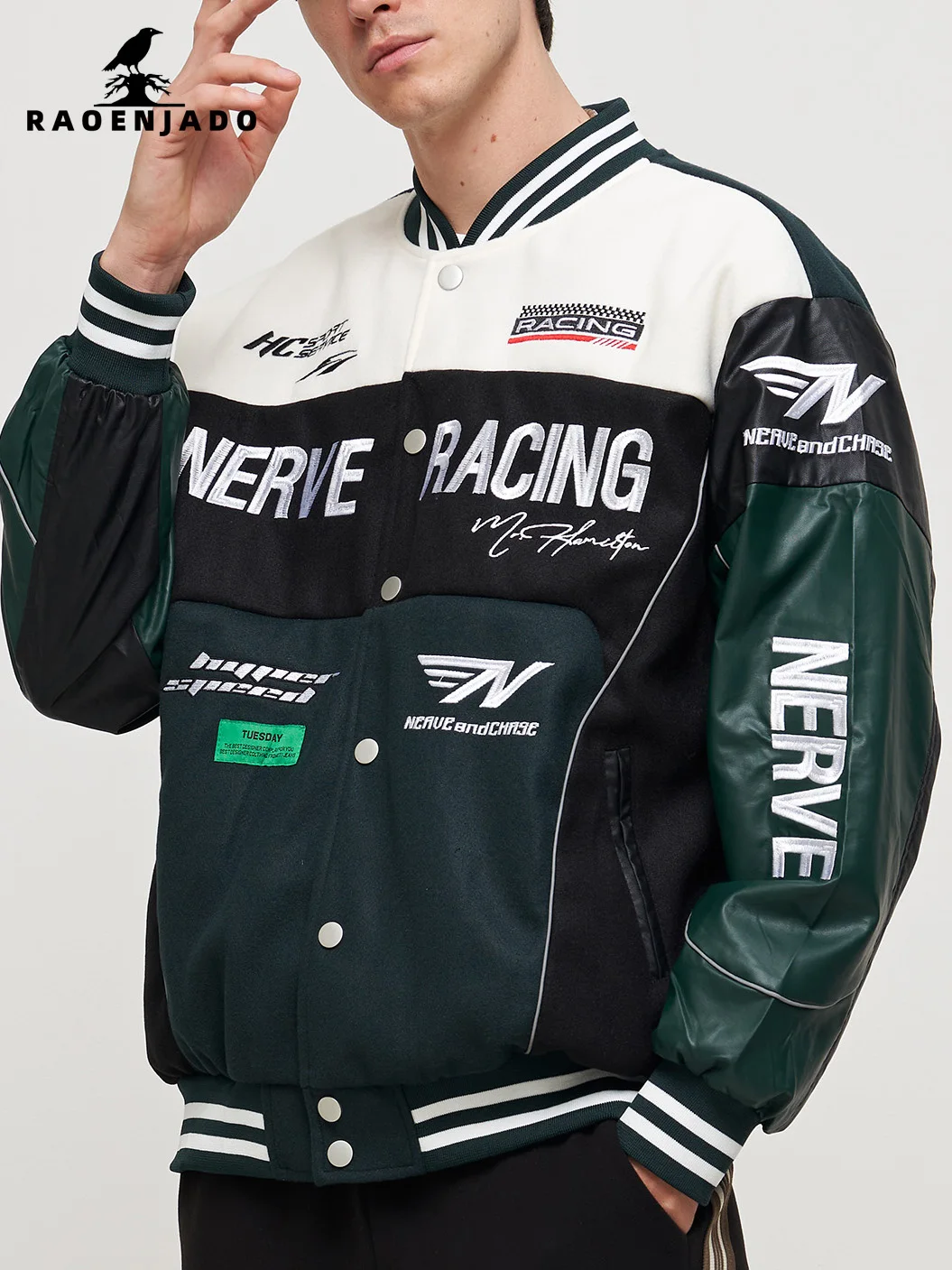 

Men's Plus-size Faux Leather Motorcycle Baseball Jacket Spring and Autumn Loose Casual Windproof Coat Letter Print Outerwear