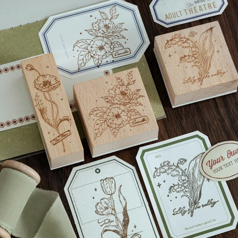 Literature Romantic Rose Wooden Stamp Handbook for Scrapbooking Card Making Diy Decoration Supplies Rubber Stamps for Stamping