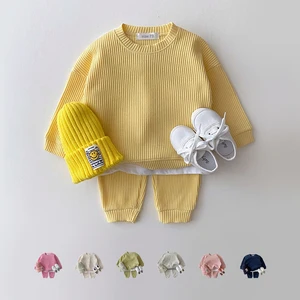 Sweatshirt and 2 -piece waffle cotton pants for children, children's clothing, children's simulated clothes, Korean clothes, children, 2023 12 Main Sales Motherhood Exit for Boy - №7