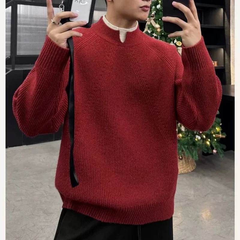 

New Year 2026 Men's Red round Ne Knitted Sweater Thermal Lazy Sle Versatile Base irt Comfortable Long Sve Casual Kni...
