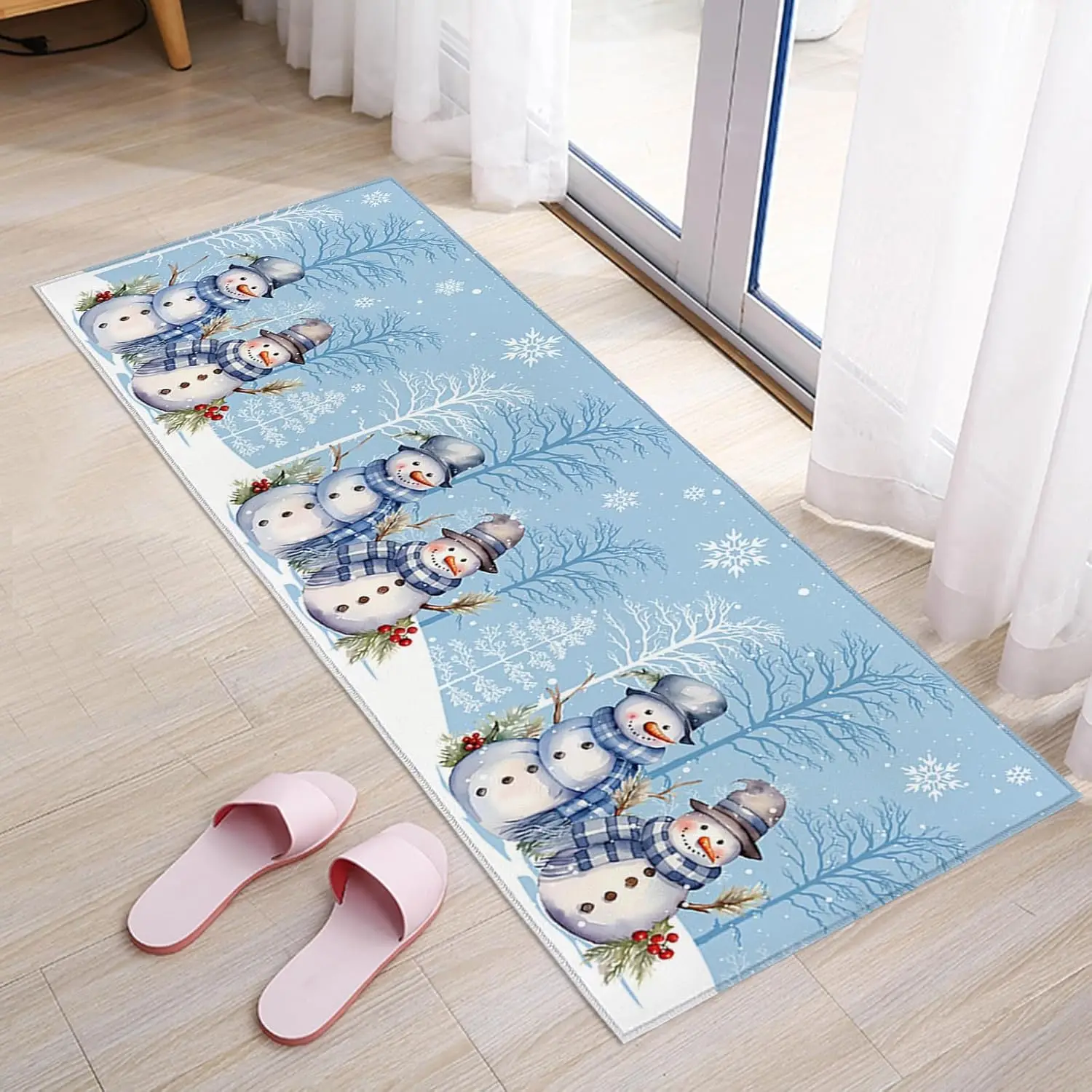 Christmas Snowman Snowflake Tree Kitchen Mat Decor Winter Xmas Corridor Balcony Rugs Bathroom Non-Slip Doormat Foot Mat Decor
