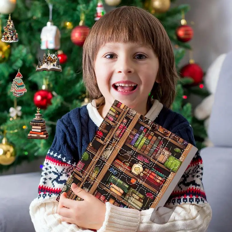 Countdown-Kalender für den Urlaub, 24-Tage-Buch-Design, Weihnachts-Feiertags-Adventskalender, hängende Verzierung für den Weihnachtsbaum, 2D flach