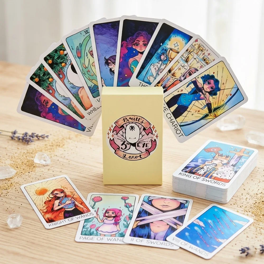 

The Paritt's 3rd Eye Tarot, 78Pcs Art Tarot Deck, Divination Tools for Beginners,suitable for divination parties, board games,