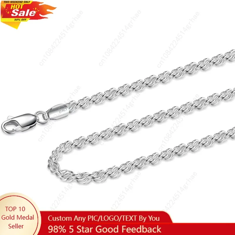

925 Sterling Silver Rope Chain Lobster Clasp 2.5mm Silver Chain for Men Women Silver Necklace Chain 16-30 Inches