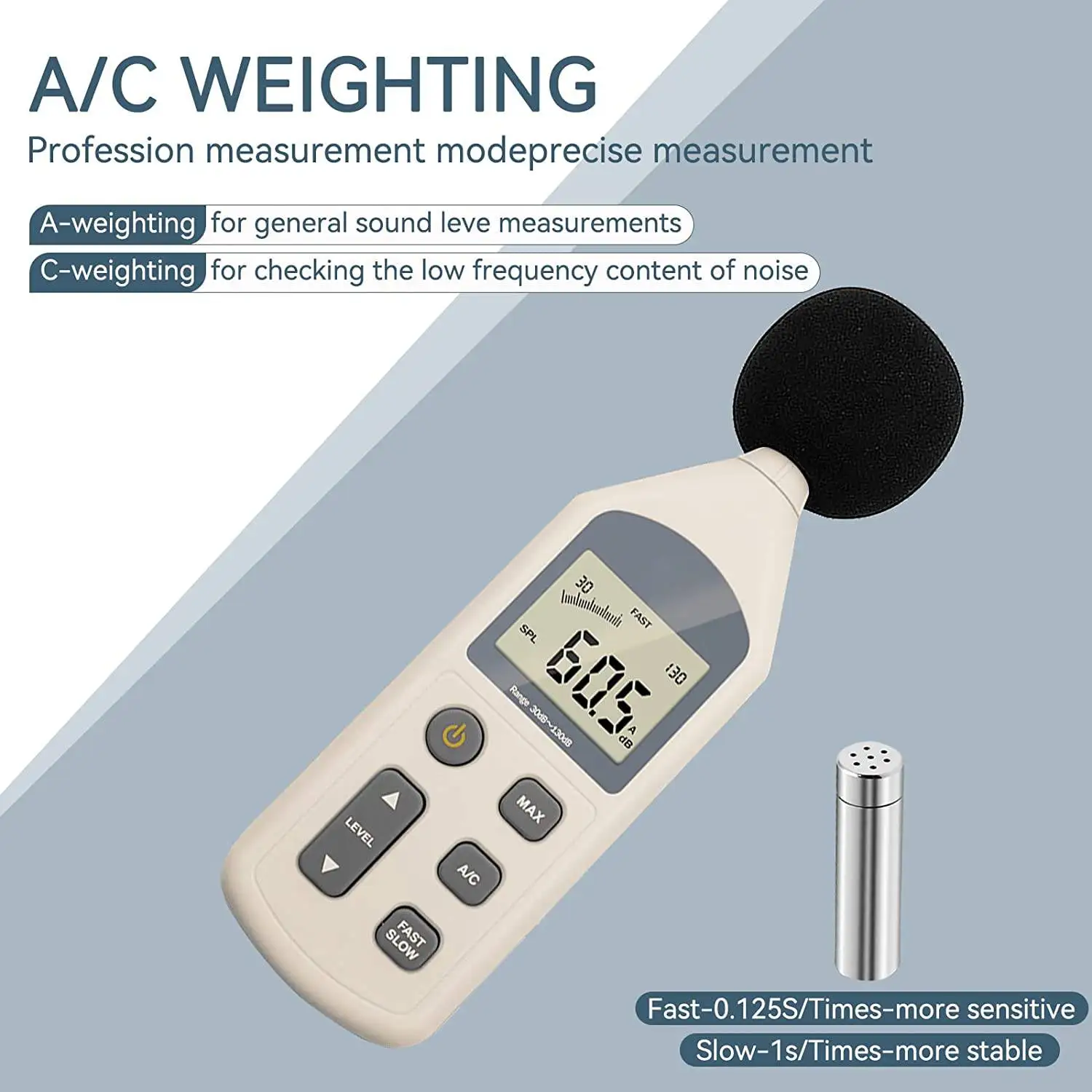 Decibel Meter Digital Sound Level Meter 30-130dB Decibel Noise Measurement Tester, Max Value Locked, LCD Acoustic Noise Meter