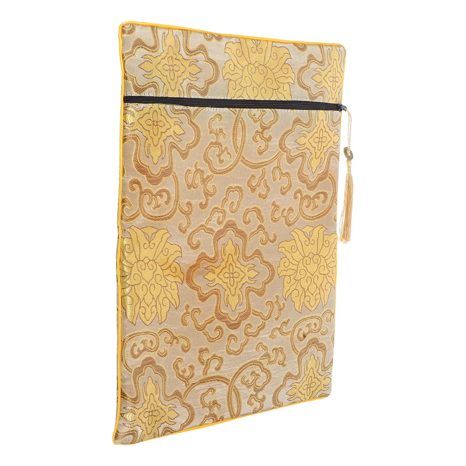 Zipper Scripture Bag Elegant Tassel Embroidery Classic Cloth Packaging Prayer Book Pouch Buddhist Storage Organizer Cover
