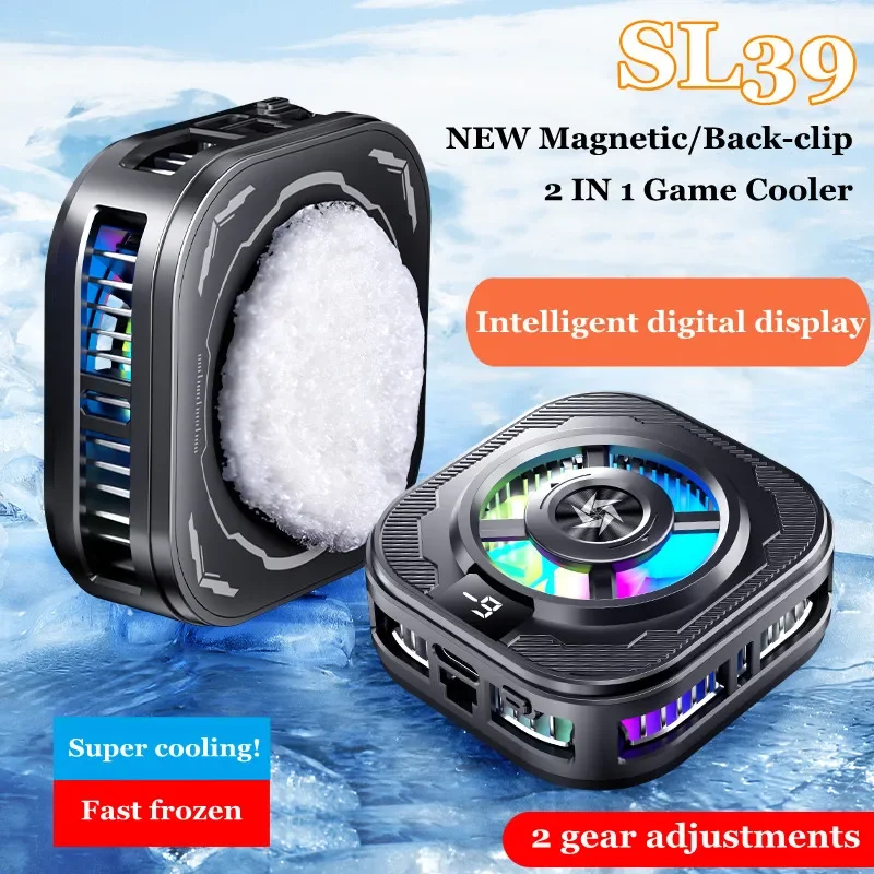 SL39 MobilePhone Silent Semiconductor Game Cooler Magnetic / Back-clip Frozen Cooling Fan Radiator for IPhone Android Universal