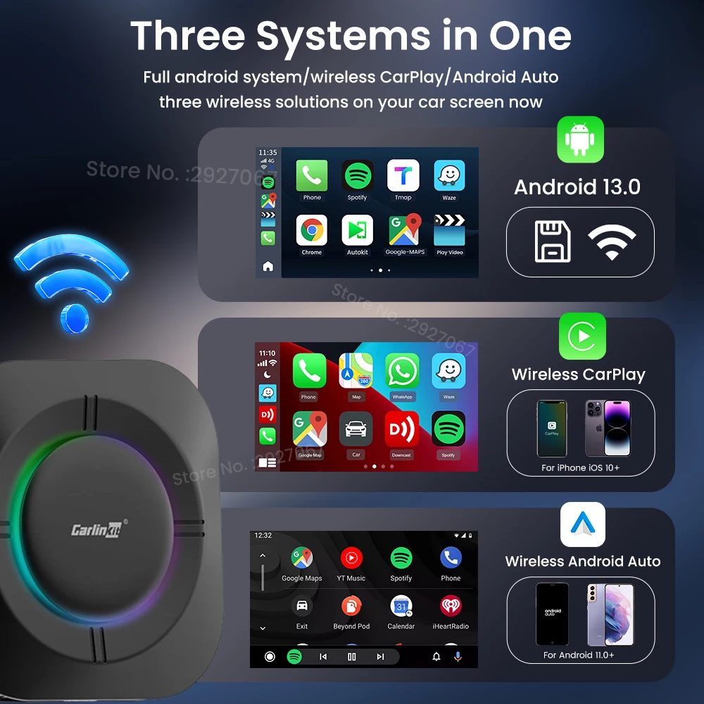 CarlinKit Android 13 Wireless CarPlay Ai Box SM6115 8 Cores Android TV Streaming Box for Original Car Wired to Wireless Dual Mode Car Play Android Auto Box Support Netflix Online Video 4G LTE WiFi Hotspot 8G+128G 4+64G OTA Update