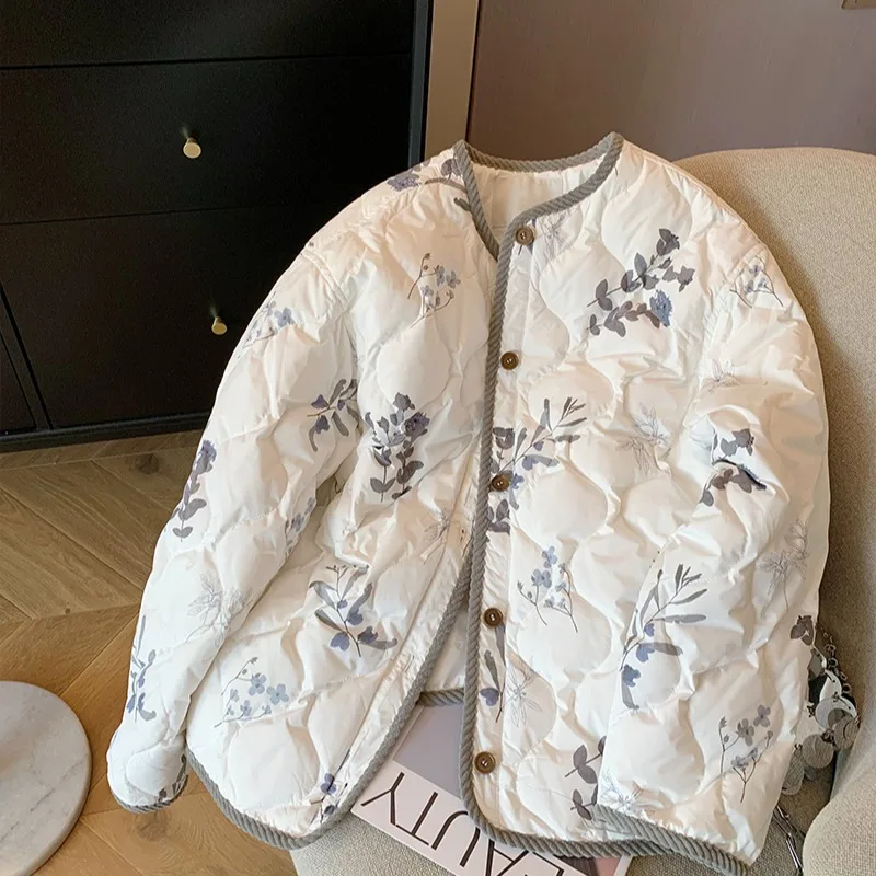 Nuevo Jaet de algodón con estampado Floral chino para mujer, ropa de abrigo holgada redonda Ne con forro cálido, Otoño Invierno, Faion