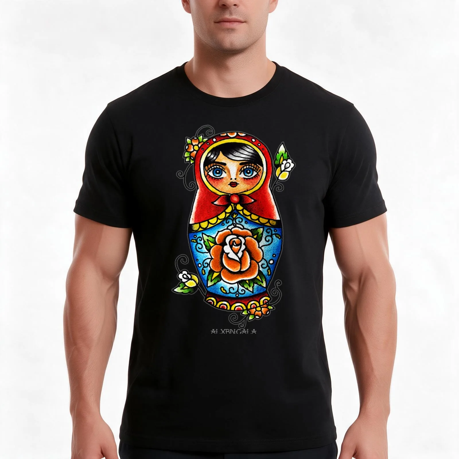 Matryoshka Doll T-Shirt, Summer Casual Cotton Tee, Oversized Streetwear Tops, Vintage Graphic Print, Loose Fit Short Sleeve