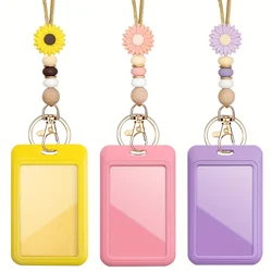 Cute Daisy Breakaway Neck Teacher Lanyard for ID Badge Holder Keys Keychain Name Card Holder Silicone Beads Neck Strap Key Ring