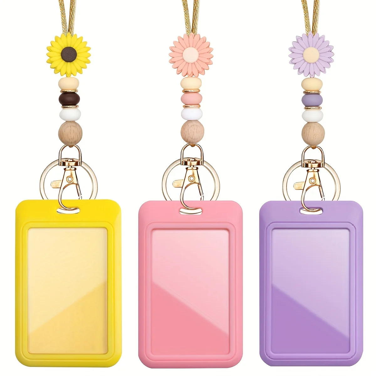 Cute Daisy Breakaway Neck Teacher Lanyard for ID Badge Holder Keys Keychain Name Card Holder Silicone Beads Neck Strap Key Ring