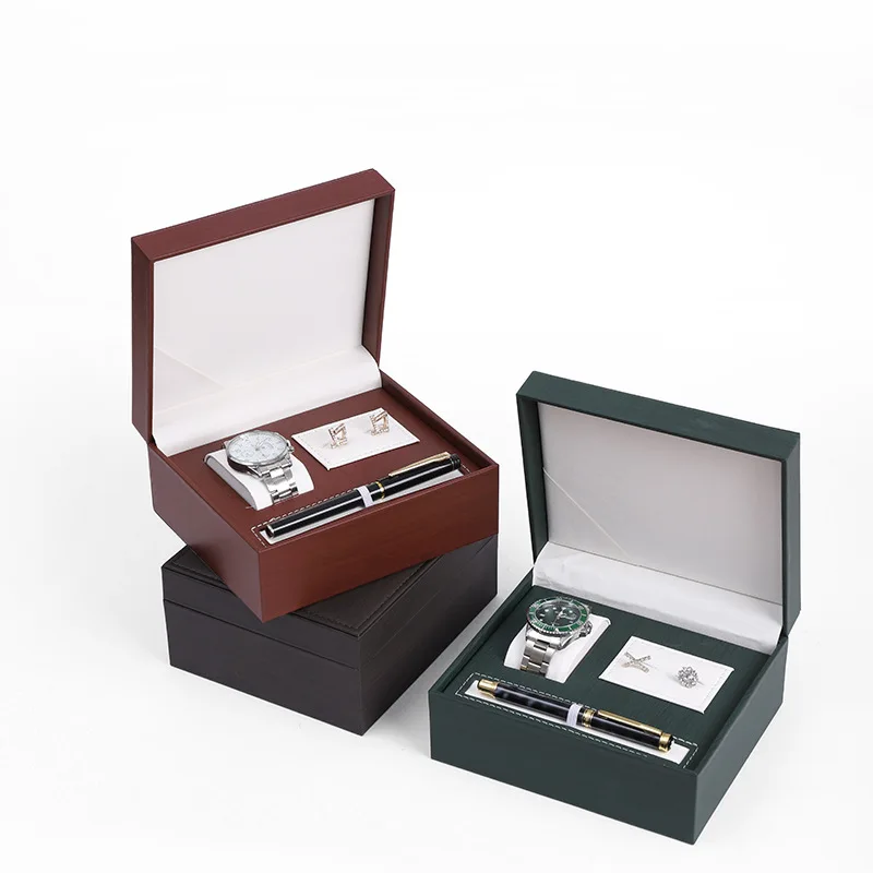 Wood Grain Watch Set Box - Business Style Wristwatch Cuff Pen Storage Box - Elegant Gift Display Packaging Box
