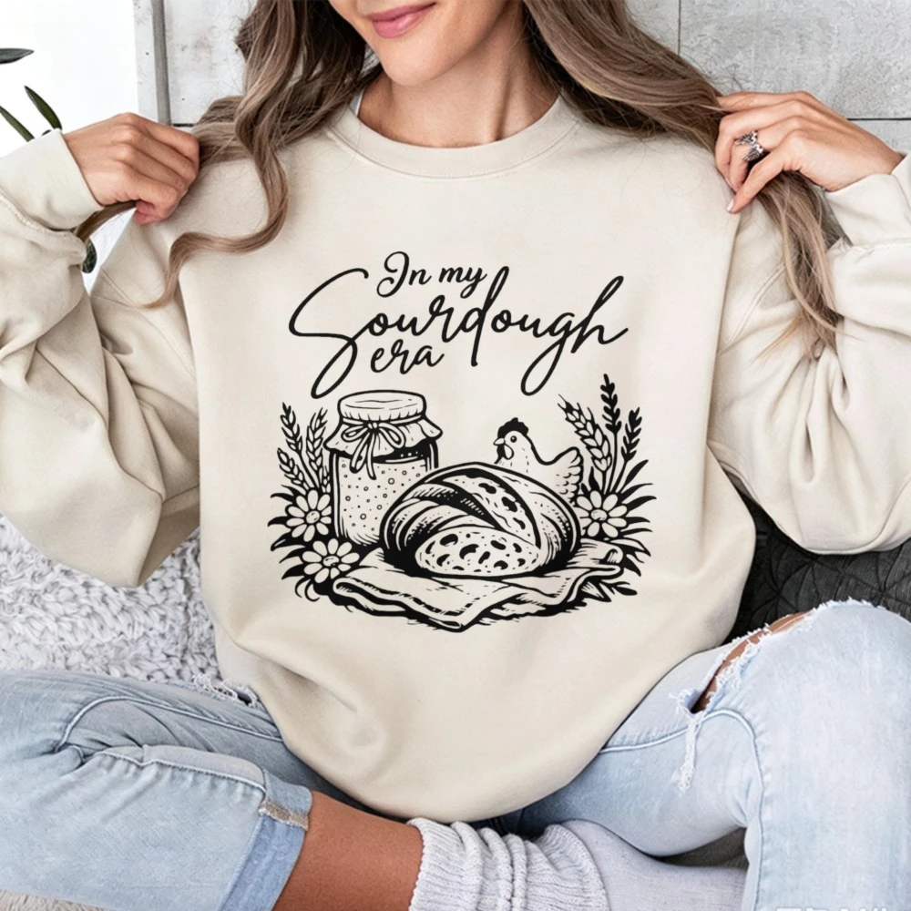 in My Sourdough Era Funny Baking Cottagecore Pullovers Sourdough Bread Sweatshirt Unisex Trendy Pullover Casual Baking Hoodies