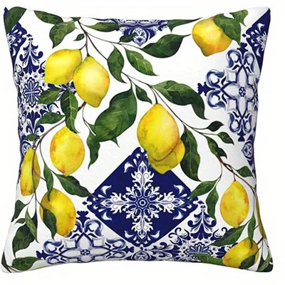 Home Decor Lemon and Blue Patterned Decorative Pillow Covers Pattern Cushion Cover Suitable for Sofa Bedroom Car Pillow Cover
