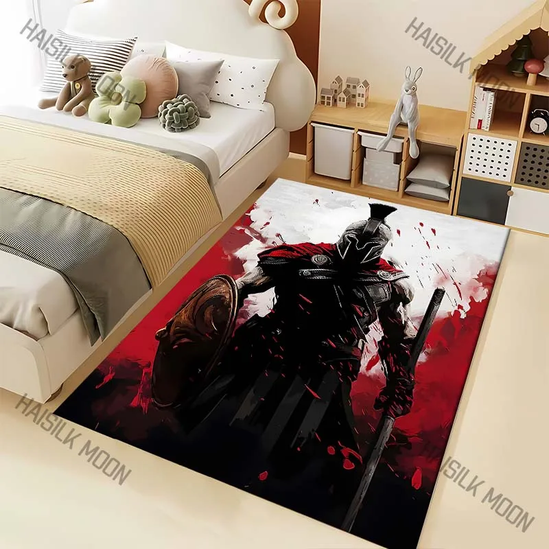1PC Spartan warrior helmet red cape spear shield Print Carpet for Living Room Bedroom Sofa Home Decor Rus Non-slip Floor Mat