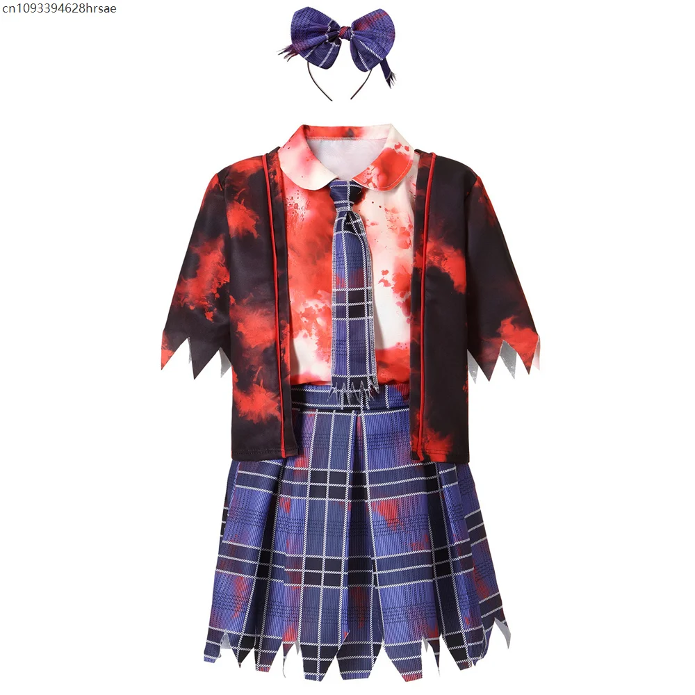 

Halloween Zombie Schoolgirl Adult Vampires Cosplay Bloody Socks Top Skirt Outfits School Horrifying Performance Party Costume