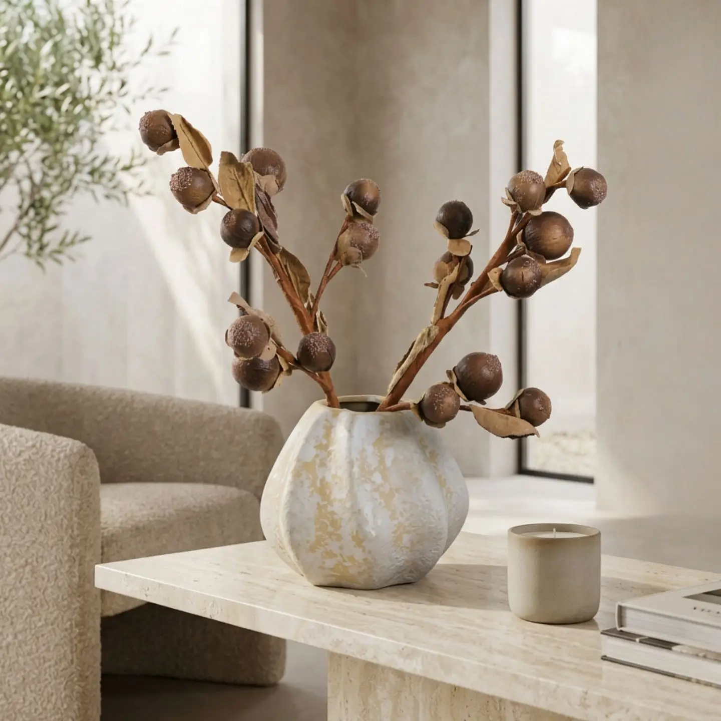 HYS wabi-sabi wind retro white ceramic vase high-end home living room bed and breakfast desktop flower arrangement decoration