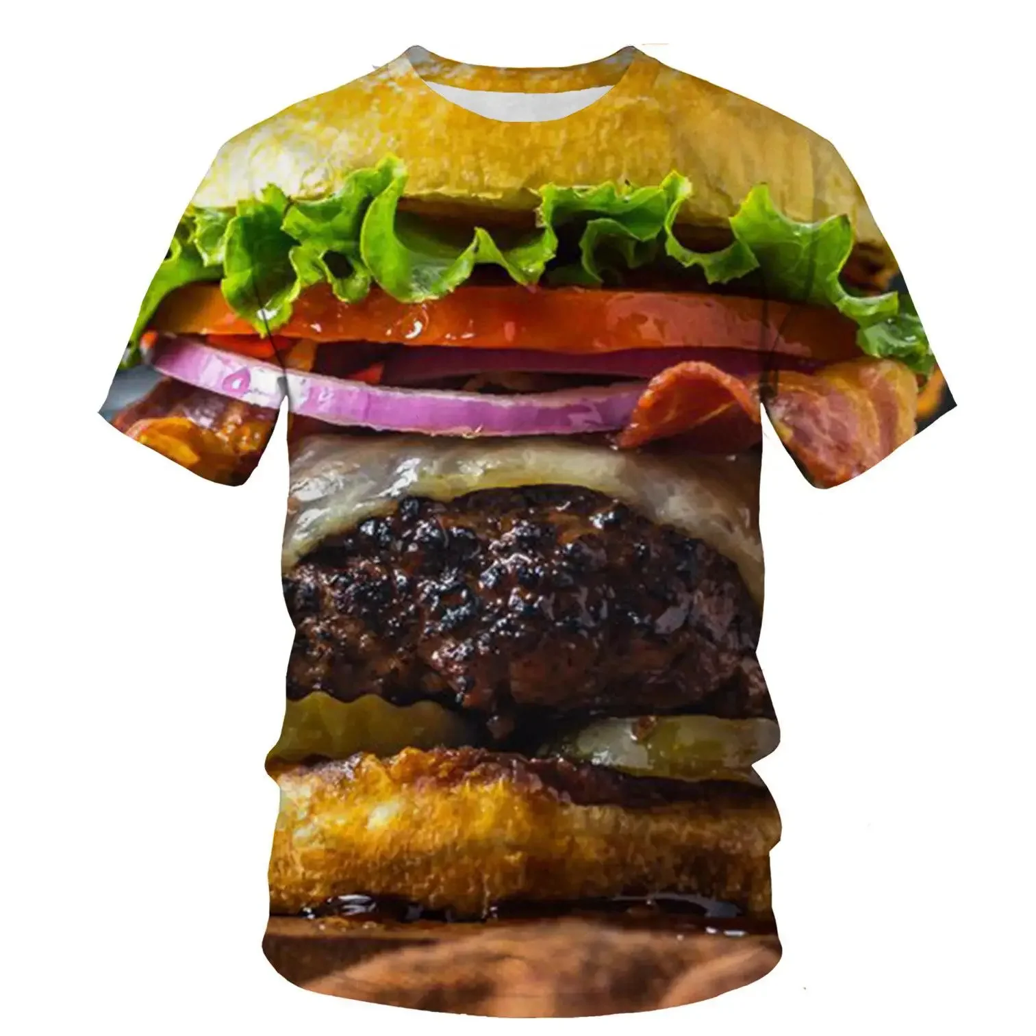 New Summer Fashion Men's Kids T Shirts 3d Printed Burger Fries Donuts Eggs Fun Food Breathable Lightweight Tops