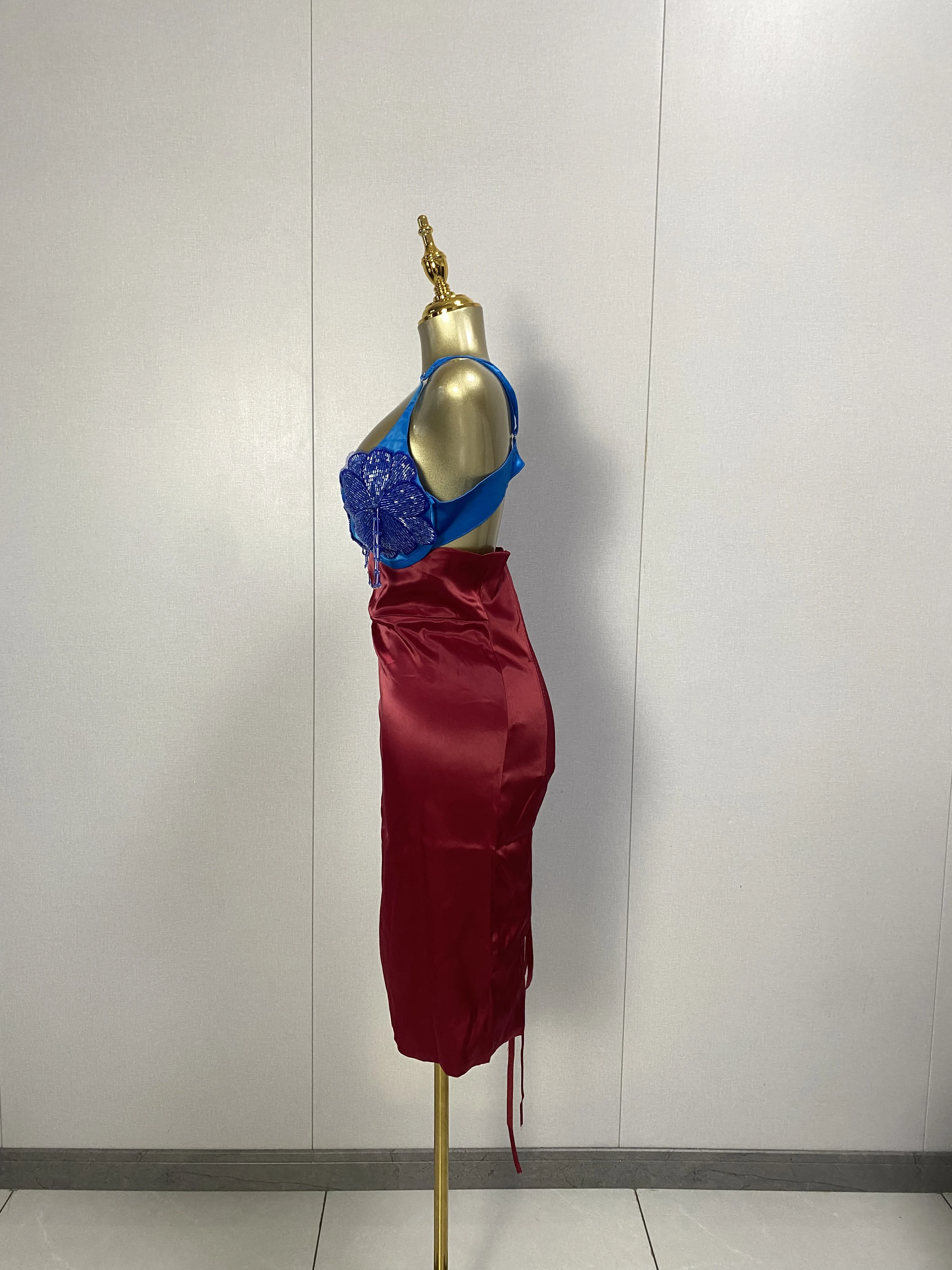 2025 New Women Sexy Sleeveless Sequins Flowers Tops Red Two Pieces Skirt Set Elegant Evening Club Party Outfits