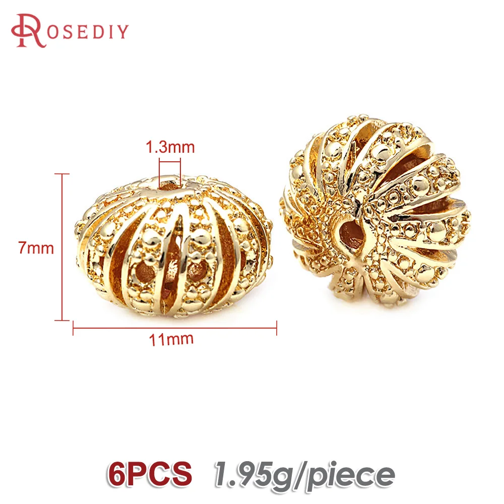 6PCS 7x11MM 18K Gold Color Brass Hollow Spacer Beads Bracelet Beads High Quality Diy Jewelry Making Supplies Accessories