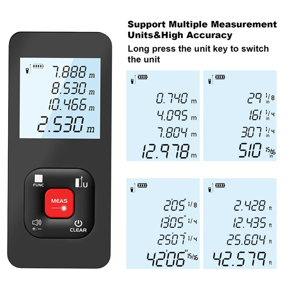 50/100M Mini Laser Digital Rangefinder USB Rechargeable Portable Handheld Laser Range Finder Distance Meter Tape Measure