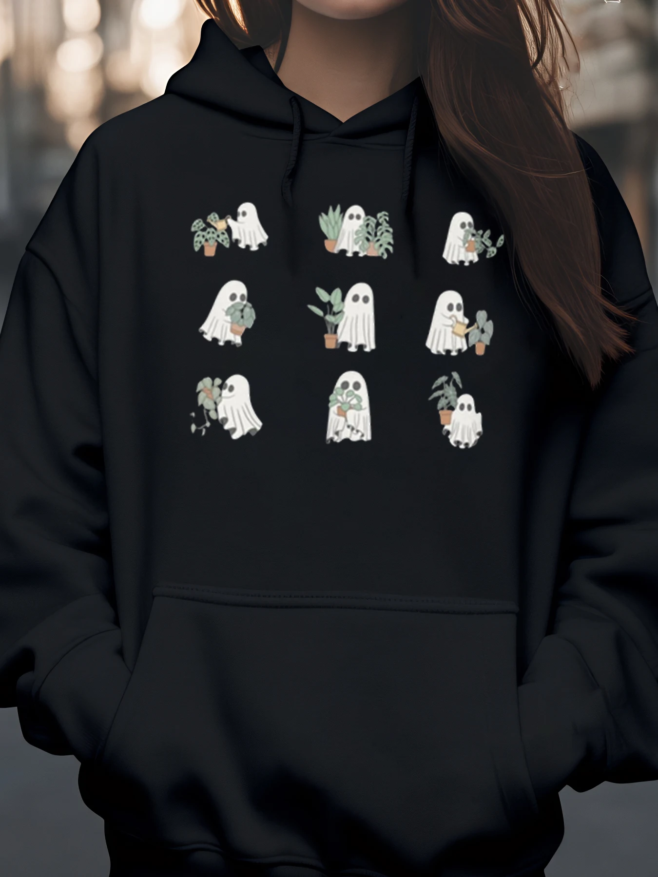 

Толстовка с капюшоном «Призрак с растениями» на Хэллоуин, повседневная одежда, женская мода