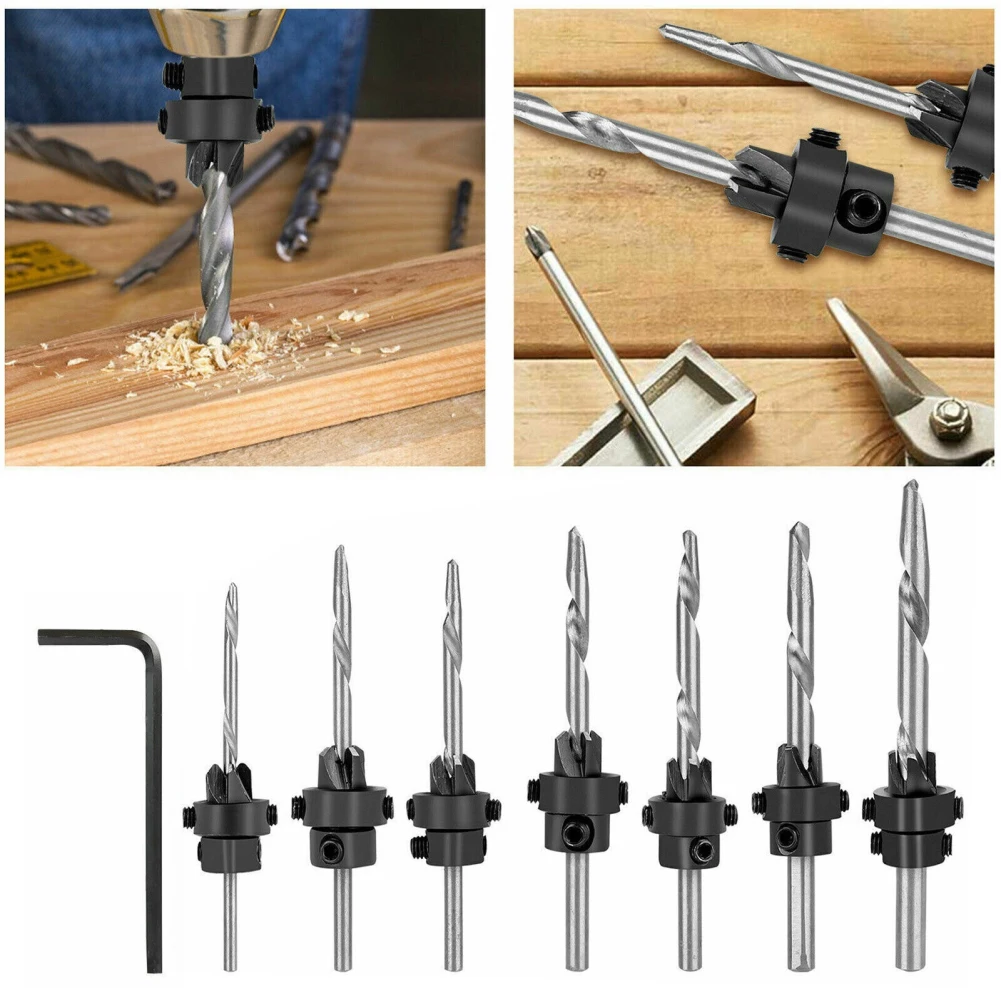 

7Pcs Countersink Drill Bit Set Woodworking Countersink Drill With Box Single Twist Design Adjustable Holes Depth Portable Tool