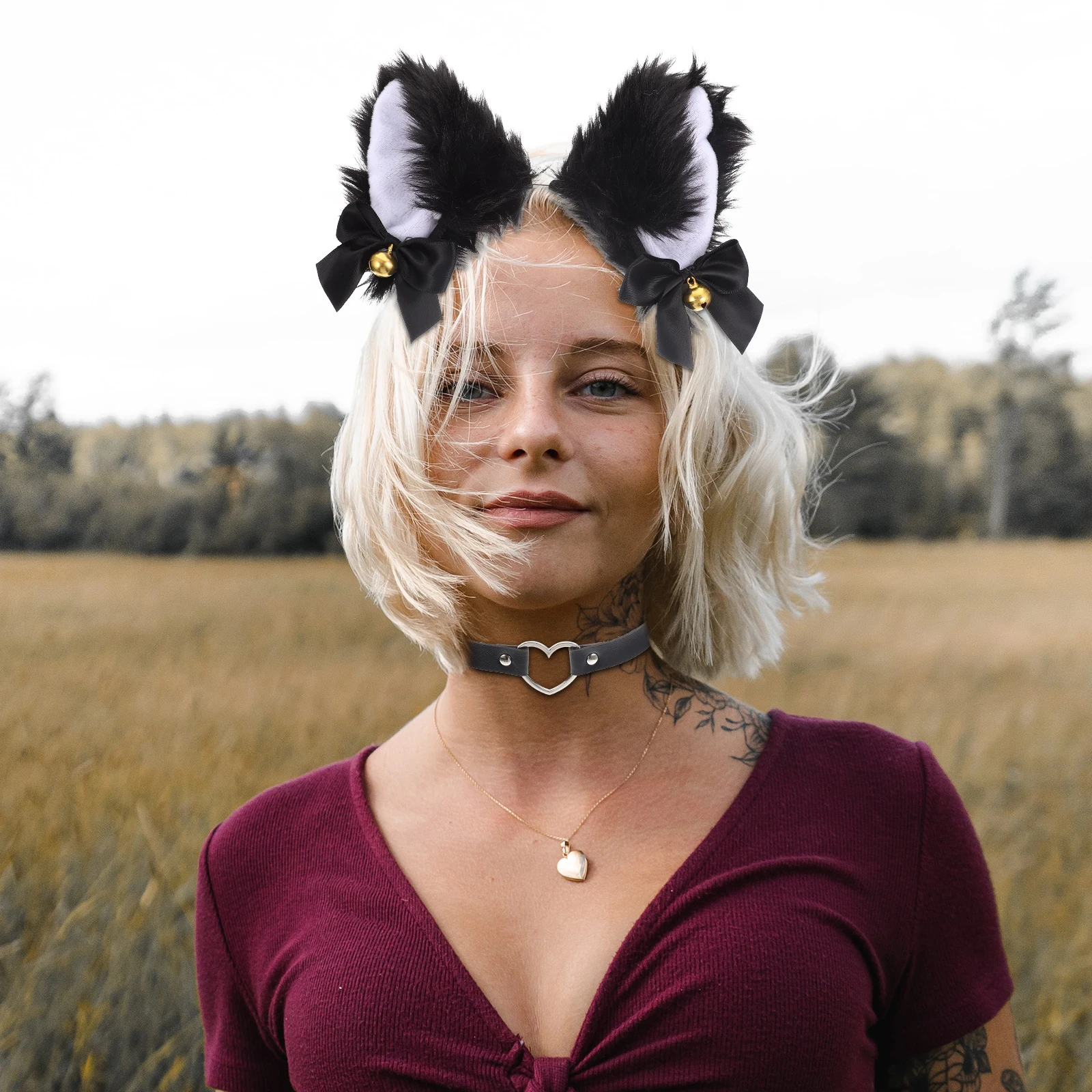 

Cat Ears Headb Tail Collar Decor Headdress Cosplay Supply Party Hairb Costume Accessories Masquerade Theme Festival Lovely