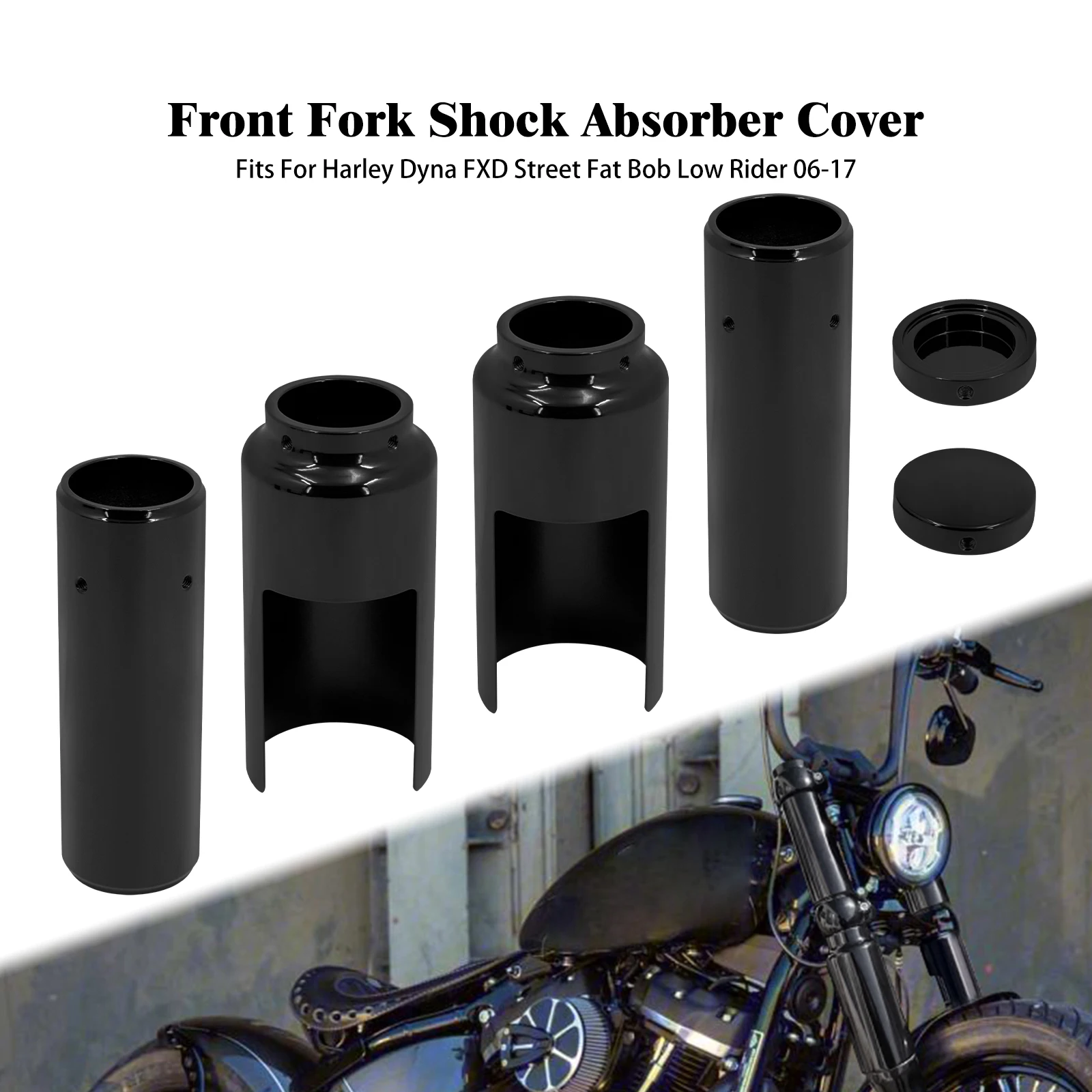 Motorcycle Front Fork Boot Shock Caps Tube Absorber Protector Cover Kit For Harley Dyna FXD Street Bob Low Rider Fat Bob 06-2017