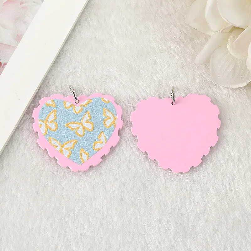 10 Pcs 38*33mm Charms cuore acrilico ciondolo farfalla ciliegia fiore carino per orecchini portachiavi collana fai da te