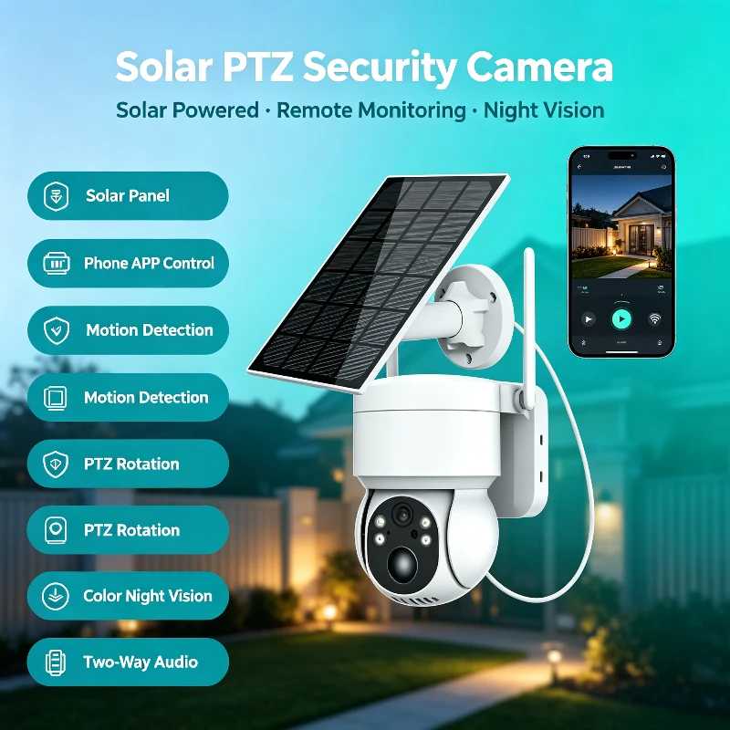 4MP Solar Two-way Audio Band Cell WiFi PTZ Camera PIR Motion Detection Video Surveillance 4X Digital Zoom Color Night Vision