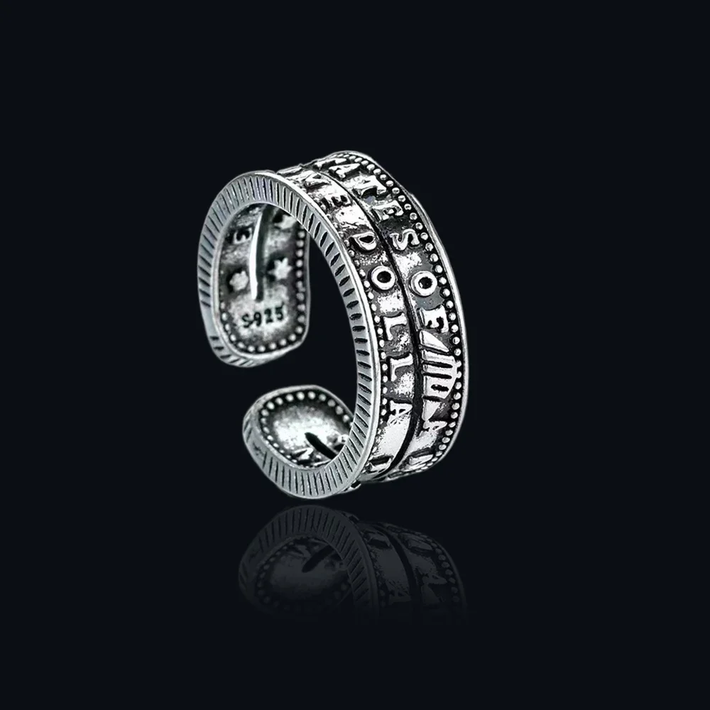 

Vintage Morgan Thai Silver Hip Hop INS 925 Sterling Silver Punk Gothic Resizable Opening Ring For Women Luxury Jewelry